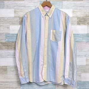 Brooks Brothers Red Fleece Pastel Striped Oxford Shirt Blue Pink Vintage Mens XL